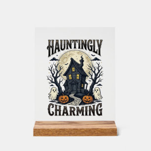 お化け屋敷Tシャツ ビンテージ ハロウィン コテージ デザイン アクリルサイン