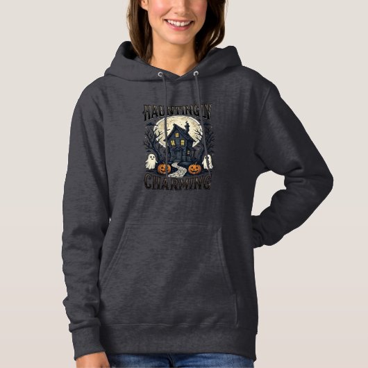 お化け屋敷Tシャツ ビンテージ ハロウィン コテージ デザイン パーカ (正面)