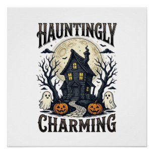 お化け屋敷Tシャツ ビンテージ ハロウィン コテージ デザイン ポスター