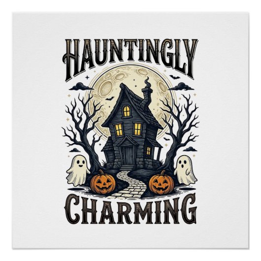お化け屋敷Tシャツ ビンテージ ハロウィン コテージ デザイン ポスター (正面)