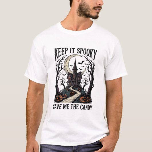 お化け屋敷Tシャツ ビンテージ ハロウィン 彫刻 アート Tシャツ (正面)