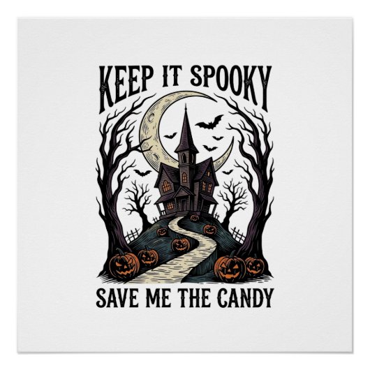 お化け屋敷Tシャツ ビンテージ ハロウィン 彫刻 アール ポスター (正面)
