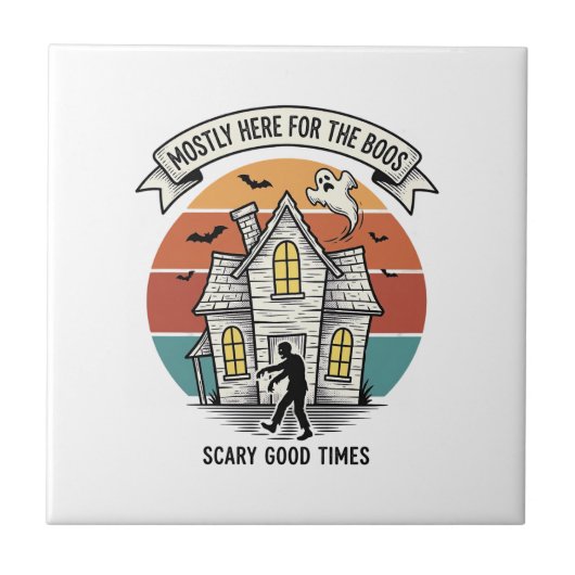 お化け屋敷Tシャツ 怖いヴィンテージ ハロウィーン スケア タイル (正面)