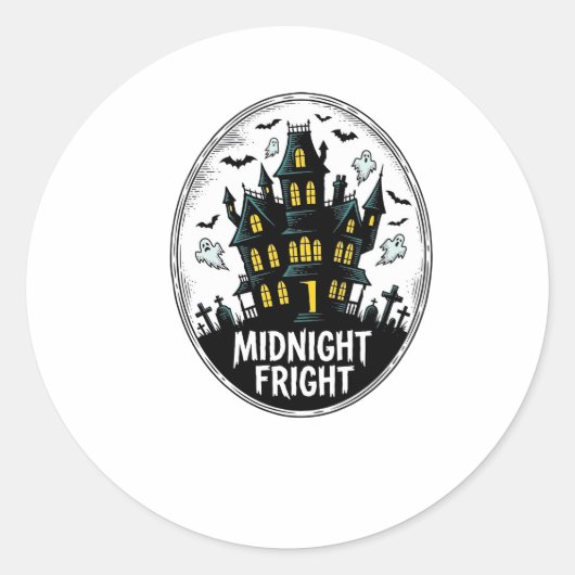 お化け屋敷Tシャツ 怖い夜 ハロウィン ベクター_1 ラウンドシール (正面)