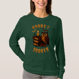 お化け本 - ロウソクと本の隣のフクロウ - Tシャツ