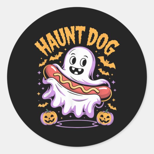 お化け犬 面白い 幽霊 ホットドッグ ハロウィン ラウンドシール (正面)