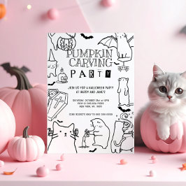 お化け猫のテーマのカボチャの彫刻パーティー 招待状