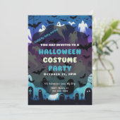 お化け クモの巣 墓 紫 青 ハロウィン 招待状 (スタンド正面)