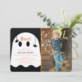 お化け！ハロウィンのおばけとクモの写真の誕生日 招待状 (スタンド正面)