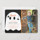 お化け！ハロウィンのおばけとクモの写真の誕生日 招待状 (正面)