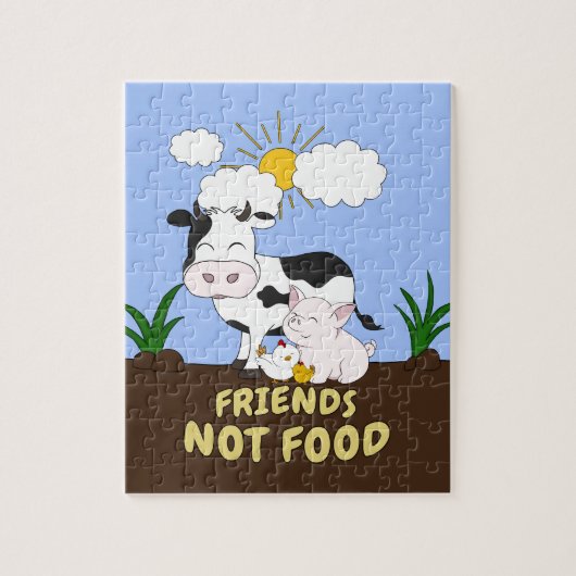 お友達が食べ物ではない – かわいい牛、豚、鶏 ジグソーパズル (縦)