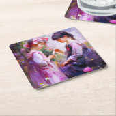 お友達と花2 スクエアペーパーコースター (アングル)