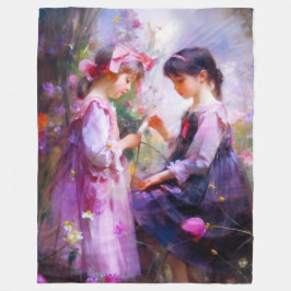 お友達と花2 フリースブランケット