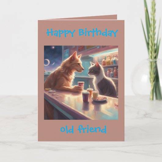 お友達の誕生日 猫と犬のグリーティング カード (正面)
