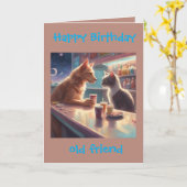 お友達の誕生日 猫と犬のグリーティング カード (黄色い花)