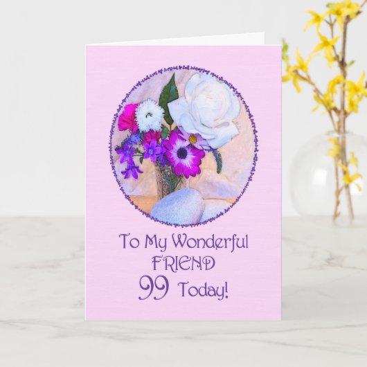 お友達99歳の誕生日絵を描花付き。 カード (黄色い花)