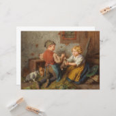 お友達(幼い遊男の子とペットのうさぎ) カード (正面/裏面インサイチュ)