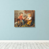 お友達(幼い遊男の子とペットのうさぎ) キャンバスプリント (インサイチュ (ウッドフロア))