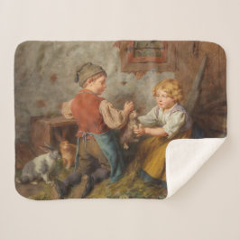 お友達(幼い遊男の子とペットのうさぎ) シェルパブランケット