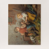 お友達(幼い遊男の子とペットのうさぎ) ジグソーパズル (縦)