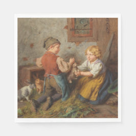 お友達(幼い遊男の子とペットのうさぎ) スタンダードランチョンナプキン