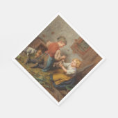 お友達(幼い遊男の子とペットのうさぎ) スタンダードランチョンナプキン (角)