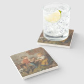 お友達(幼い遊男の子とペットのうさぎ) ストーンコースター (横)