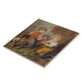 お友達(幼い遊男の子とペットのうさぎ) タイル (側面)