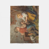 お友達(幼い遊男の子とペットのうさぎ) フリースブランケット (正面)