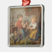 お友達(幼い遊男の子とペットのうさぎ) メタルオーナメント (左)