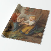 お友達(幼い遊男の子とペットのうさぎ) ラッピングペーパー (アンロールド)