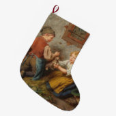 お友達(幼い遊男の子とペットのうさぎ) ラージクリスマスストッキング (正面 (吊り時))