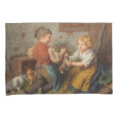 お友達(幼い遊男の子とペットのうさぎ) 枕カバー (正面右)