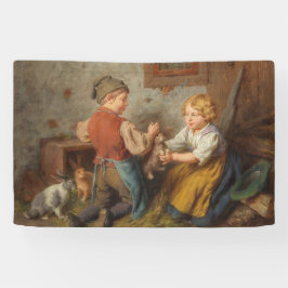 お友達(幼い遊男の子とペットのうさぎ) 横断幕