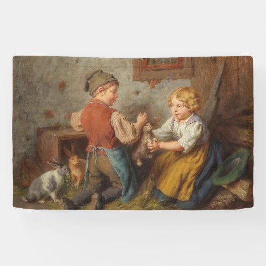 お友達(幼い遊男の子とペットのうさぎ) 横断幕 (横)