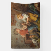 お友達(幼い遊男の子とペットのうさぎ) 横断幕 (縦)