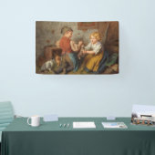 お友達(幼い遊男の子とペットのうさぎ) 横断幕 (トレードショー)