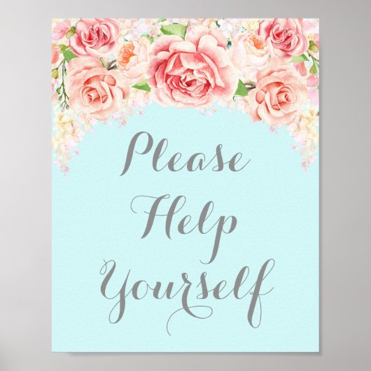 お取りください サイン ピンクの水彩 青 (正面)