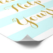 お取りください サイン 青いストライプ ゴールド (角)