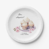 お召し上がりカップケーキとピンクの花 ペーパープレート (正面)