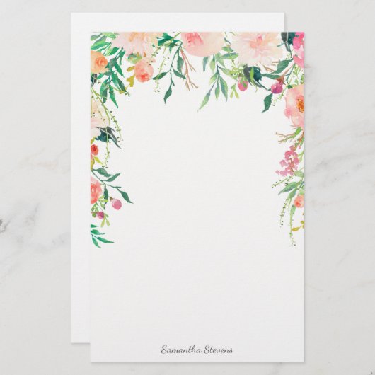 お名前かわいらし付きピンクフローラ 便箋 (正面/裏面)