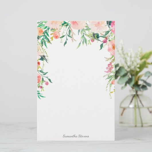 お名前かわいらし付きピンクフローラ 便箋 (スタンド正面)