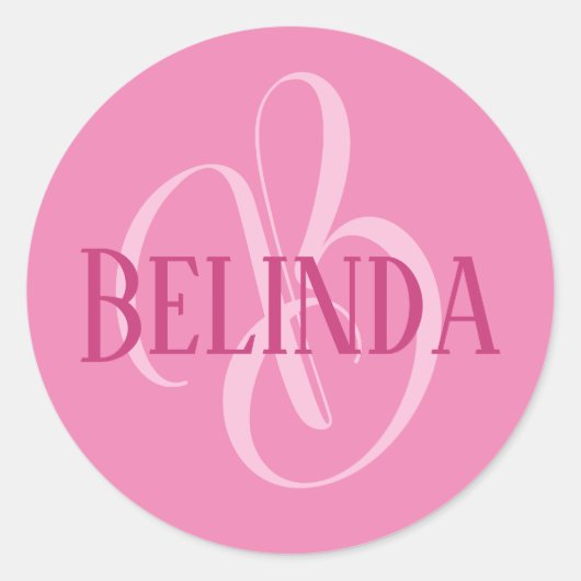 お名前とイニシャルピンク ラウンドシール (正面)