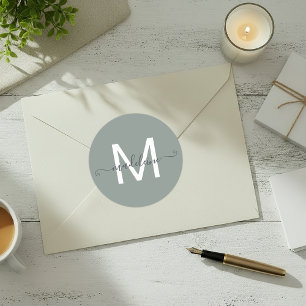 お名前とイニシャル入りオリジナルステッカー ダスティグリーン ラウンドシール