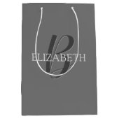 お名前とイニシャル、グレイのテキストがグレイの背景に ミディアムペーパーバッグ (正面)
