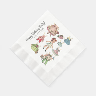 お名前とメッセージヴィンテージドールペーパーナプキン 縁ありランチョンナプキン