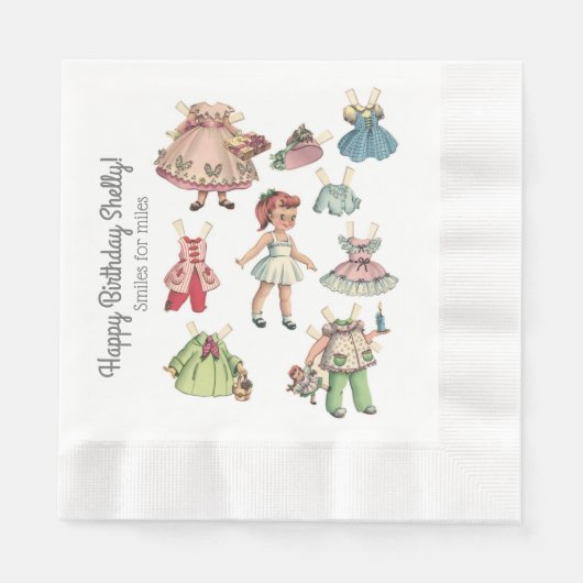 お名前とメッセージヴィンテージドールペーパーナプキン 縁ありランチョンナプキン (正面)