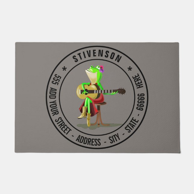 お名前と住所またはカスタム文字- Guitar Frog ドアマット (正面)