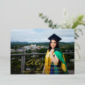 お名前と写真の大学院ダークフォイル発表 箔招待状 (立ち正面)