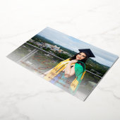 お名前と写真の大学院生ホワイトフォイル発表 箔招待状 (回転した状態)